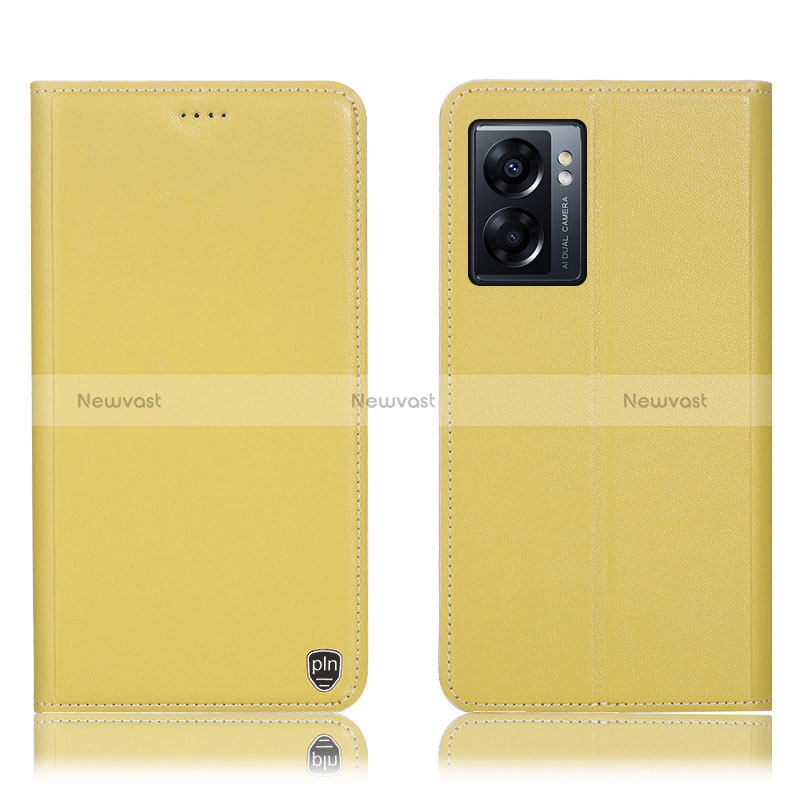 Leather Case Stands Flip Cover Holder H21P for Oppo A56S 5G Yellow