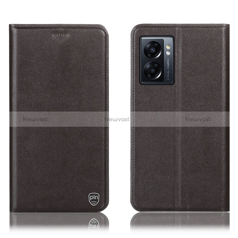Leather Case Stands Flip Cover Holder H21P for Oppo A77 5G Brown