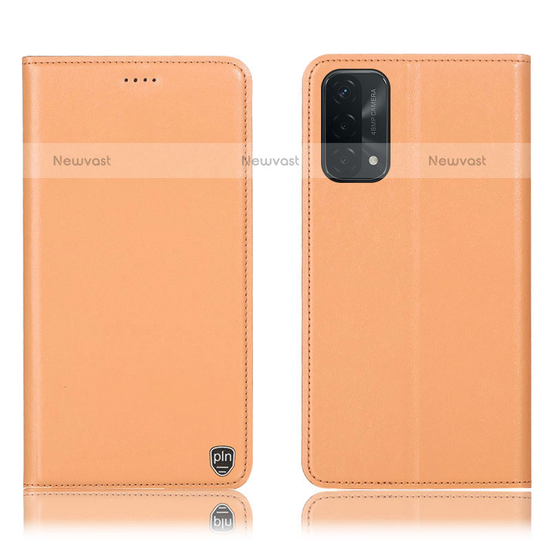 Leather Case Stands Flip Cover Holder H21P for Oppo A93 5G Orange