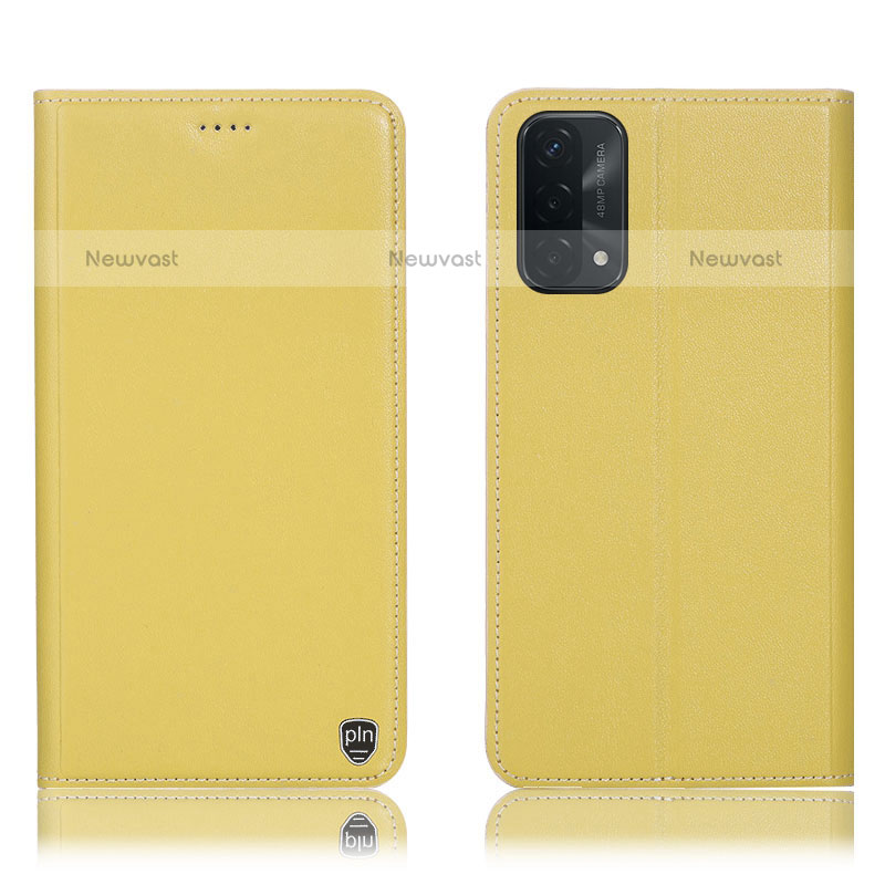 Leather Case Stands Flip Cover Holder H21P for Oppo A93 5G Yellow