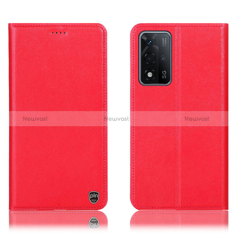 Leather Case Stands Flip Cover Holder H21P for Oppo A93s 5G Red