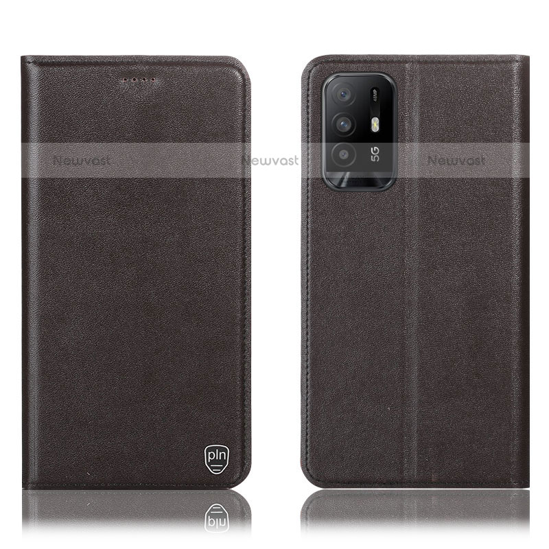 Leather Case Stands Flip Cover Holder H21P for Oppo A94 5G Brown