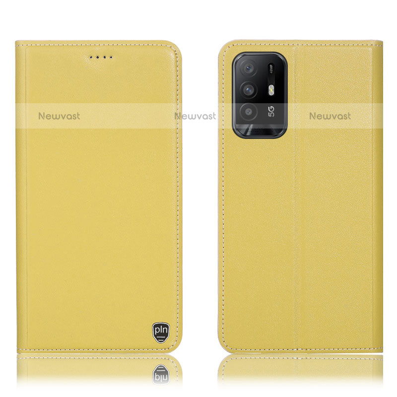 Leather Case Stands Flip Cover Holder H21P for Oppo A94 5G Yellow