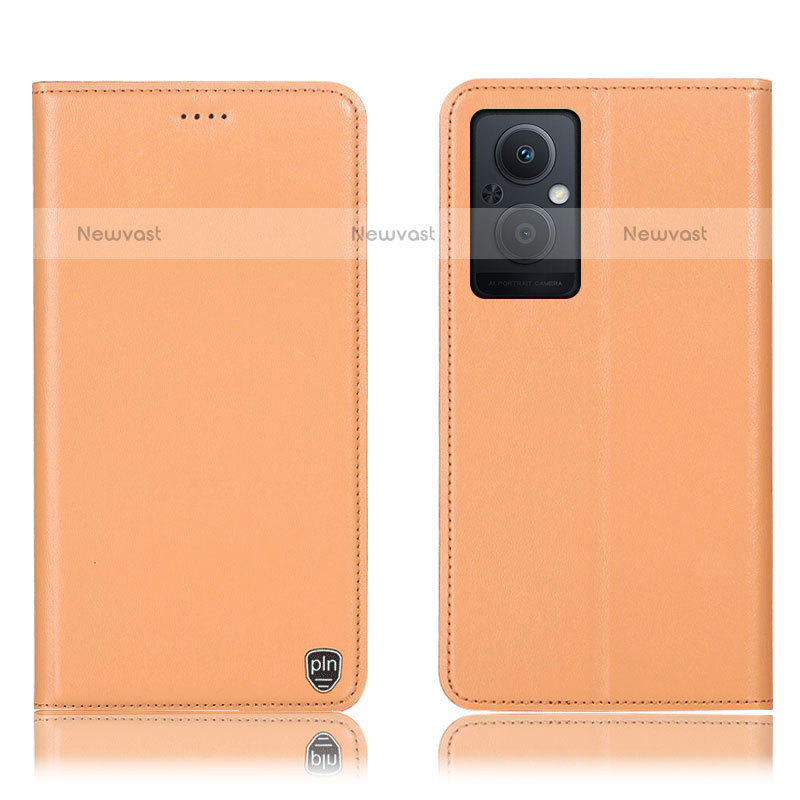 Leather Case Stands Flip Cover Holder H21P for Oppo F21 Pro 5G Orange