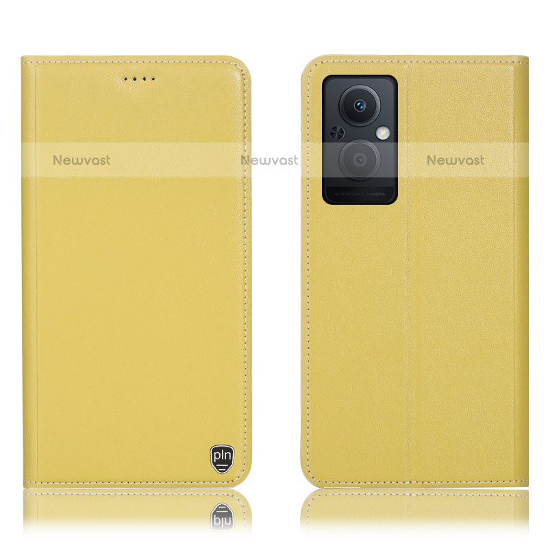 Leather Case Stands Flip Cover Holder H21P for Oppo F21 Pro 5G Yellow