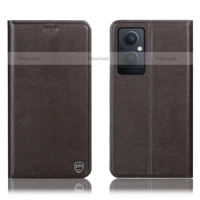 Leather Case Stands Flip Cover Holder H21P for Oppo F21s Pro 5G Brown