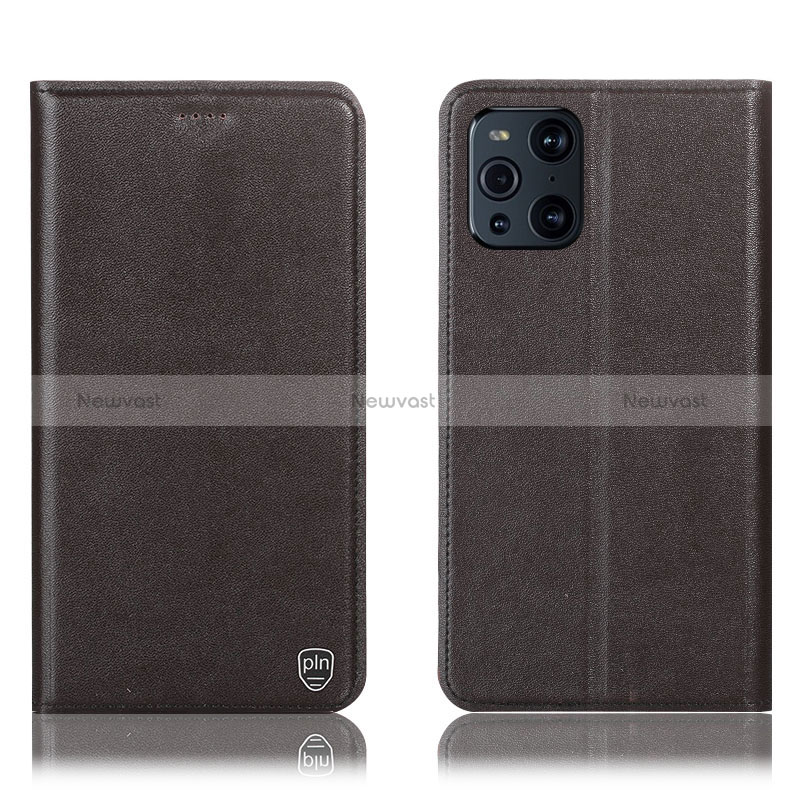 Leather Case Stands Flip Cover Holder H21P for Oppo Find X3 5G Brown