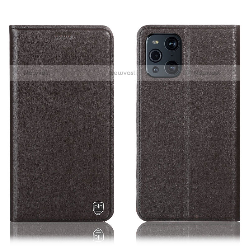 Leather Case Stands Flip Cover Holder H21P for Oppo Find X3 Pro 5G Brown