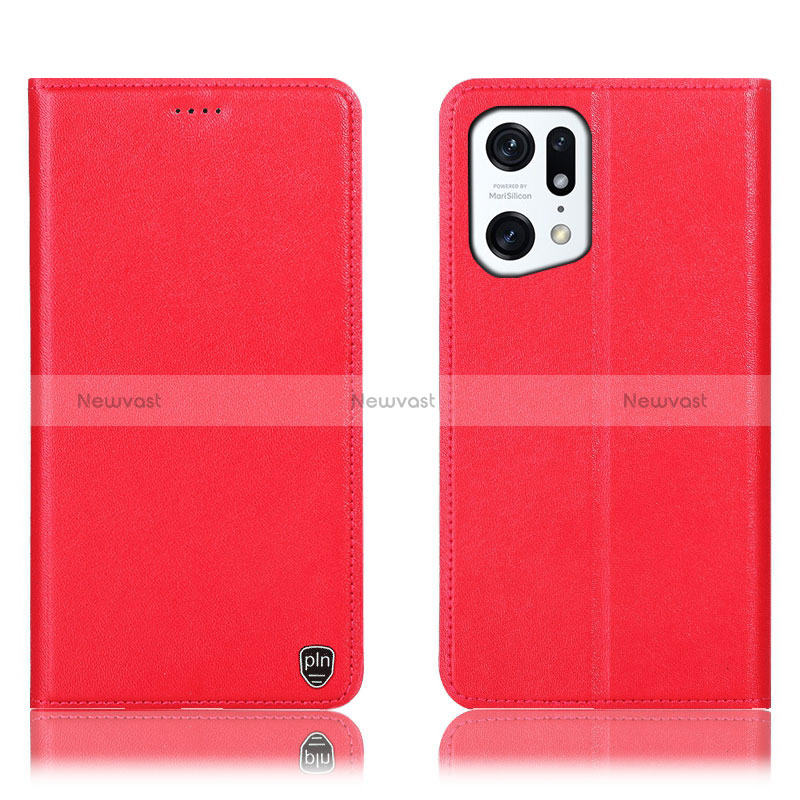 Leather Case Stands Flip Cover Holder H21P for Oppo Find X5 5G Red