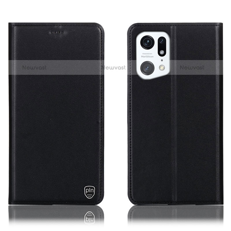 Leather Case Stands Flip Cover Holder H21P for Oppo Find X5 Pro 5G Black