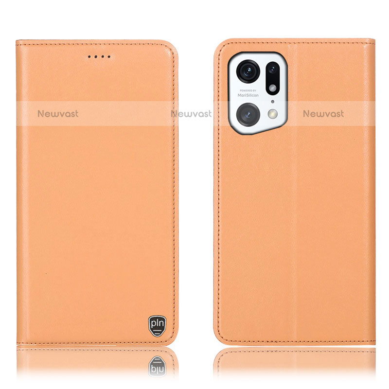 Leather Case Stands Flip Cover Holder H21P for Oppo Find X5 Pro 5G Orange