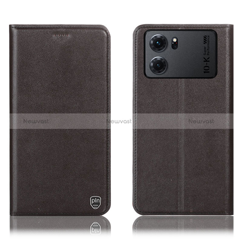 Leather Case Stands Flip Cover Holder H21P for Oppo K10 5G Brown