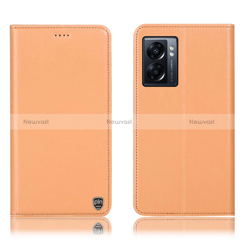 Leather Case Stands Flip Cover Holder H21P for Oppo K10 5G India Orange