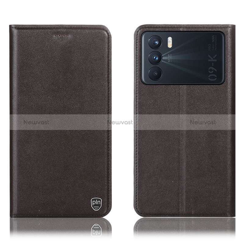 Leather Case Stands Flip Cover Holder H21P for Oppo K9 Pro 5G Brown