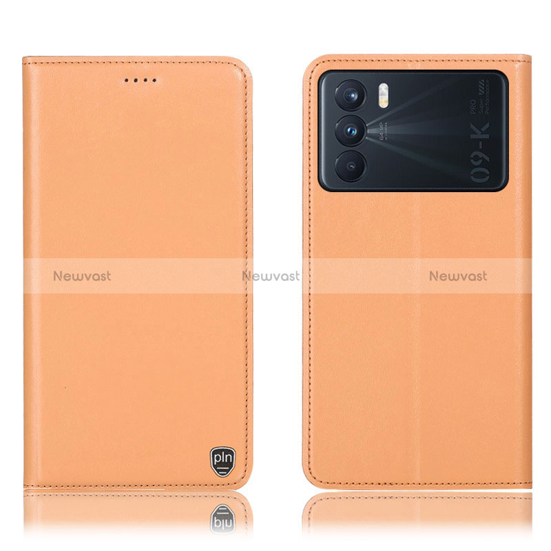 Leather Case Stands Flip Cover Holder H21P for Oppo K9 Pro 5G Orange