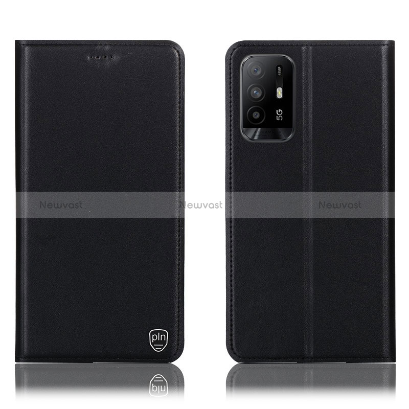 Leather Case Stands Flip Cover Holder H21P for Oppo Reno5 Z 5G Black