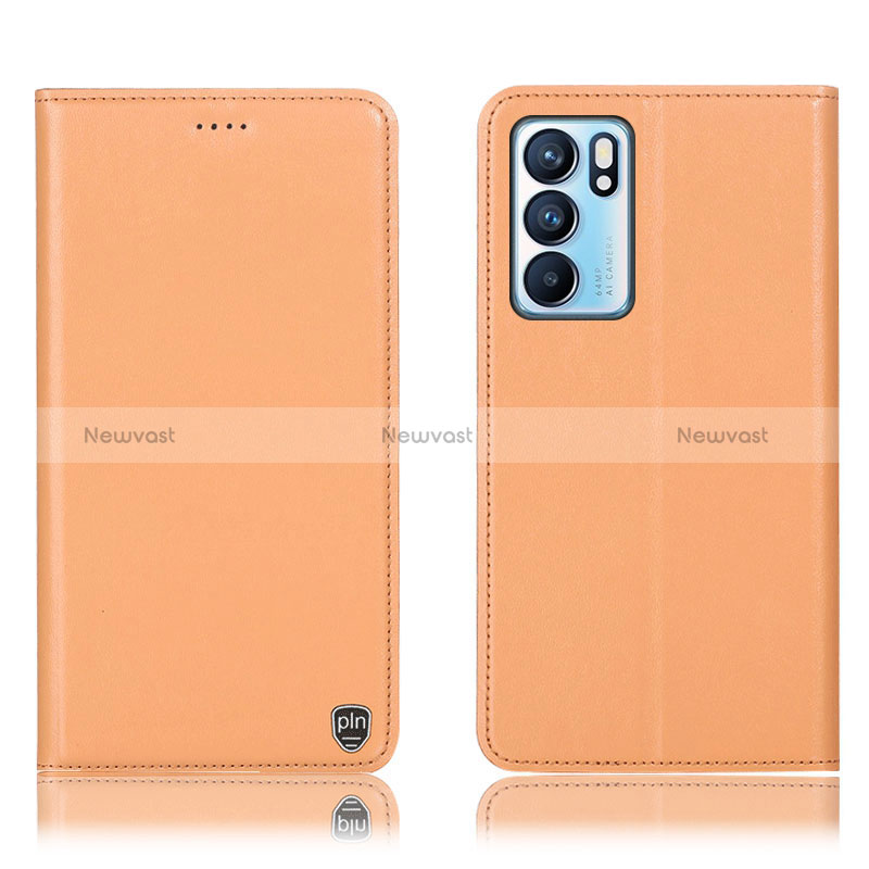 Leather Case Stands Flip Cover Holder H21P for Oppo Reno6 5G Orange