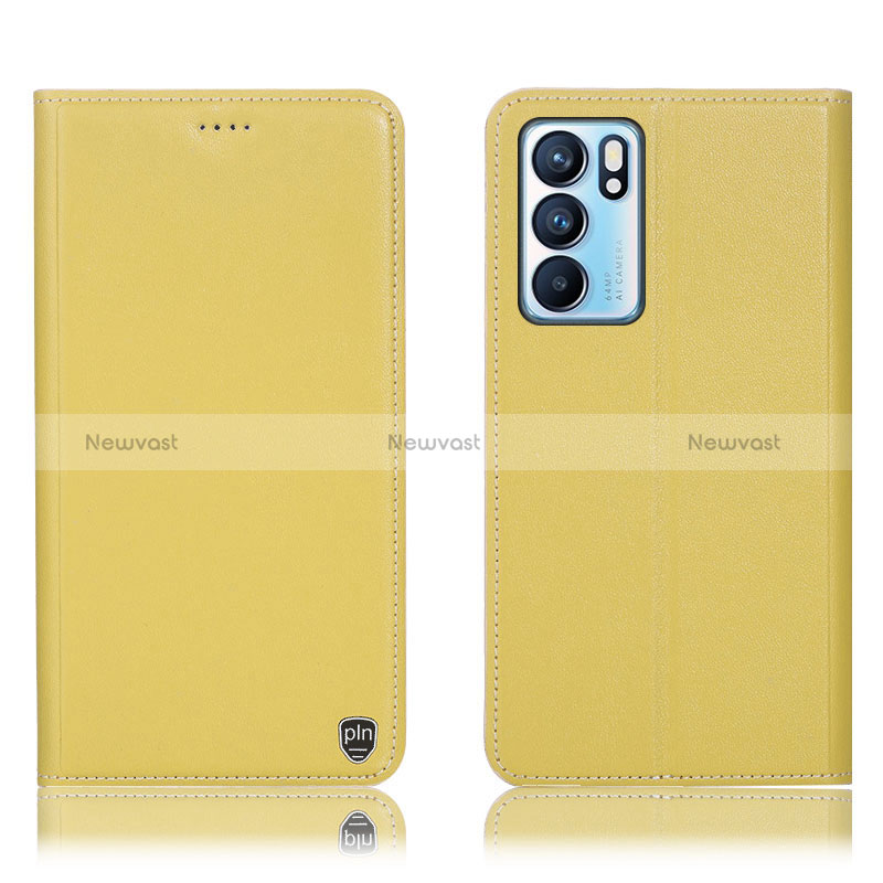 Leather Case Stands Flip Cover Holder H21P for Oppo Reno6 5G Yellow