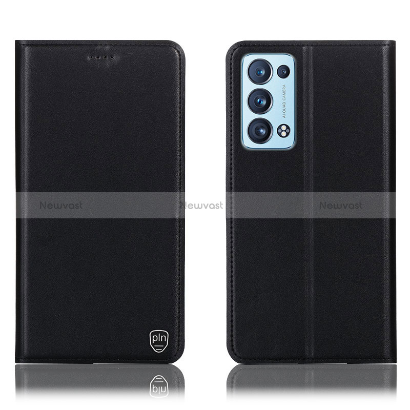 Leather Case Stands Flip Cover Holder H21P for Oppo Reno6 Pro 5G Black