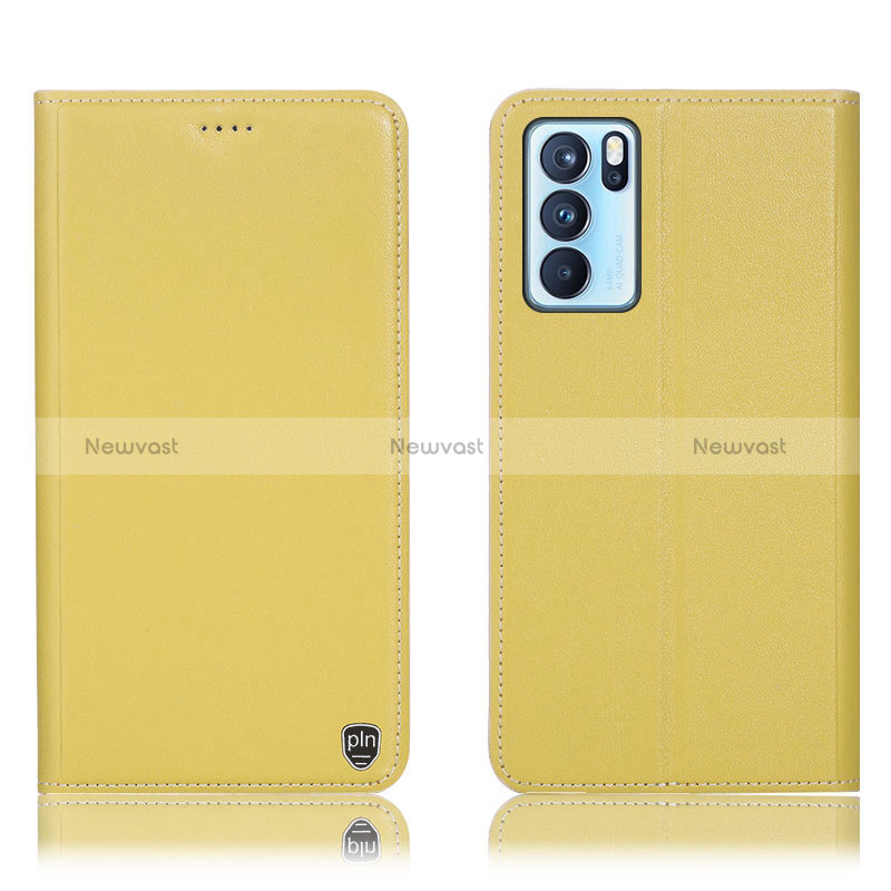 Leather Case Stands Flip Cover Holder H21P for Oppo Reno6 Pro 5G India Yellow