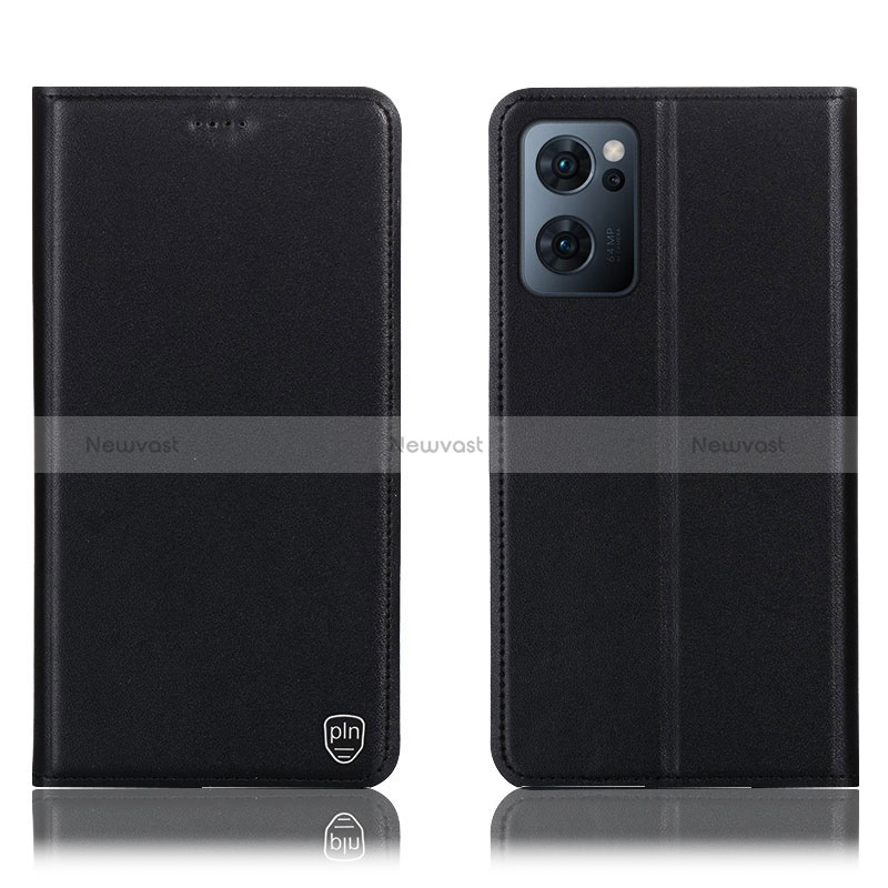 Leather Case Stands Flip Cover Holder H21P for Oppo Reno7 5G Black