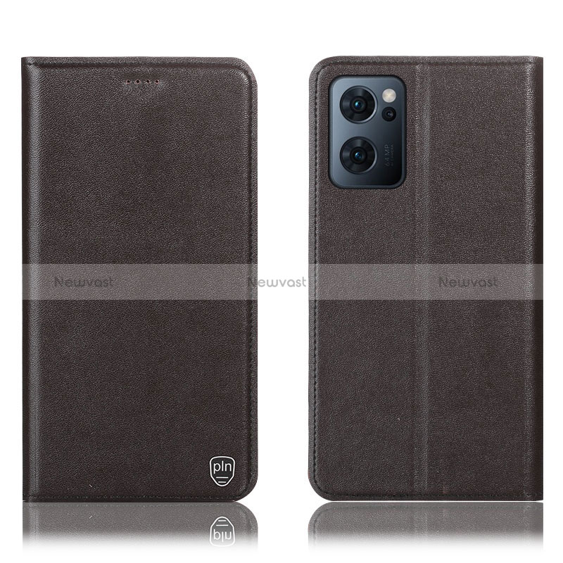 Leather Case Stands Flip Cover Holder H21P for Oppo Reno7 5G Brown