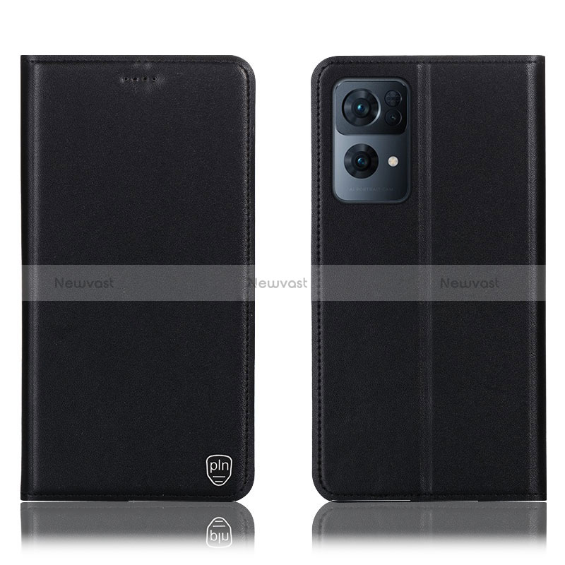 Leather Case Stands Flip Cover Holder H21P for Oppo Reno7 Pro 5G Black