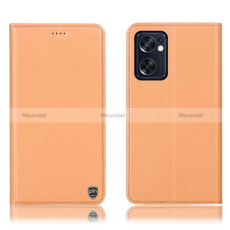 Leather Case Stands Flip Cover Holder H21P for Oppo Reno7 SE 5G Orange