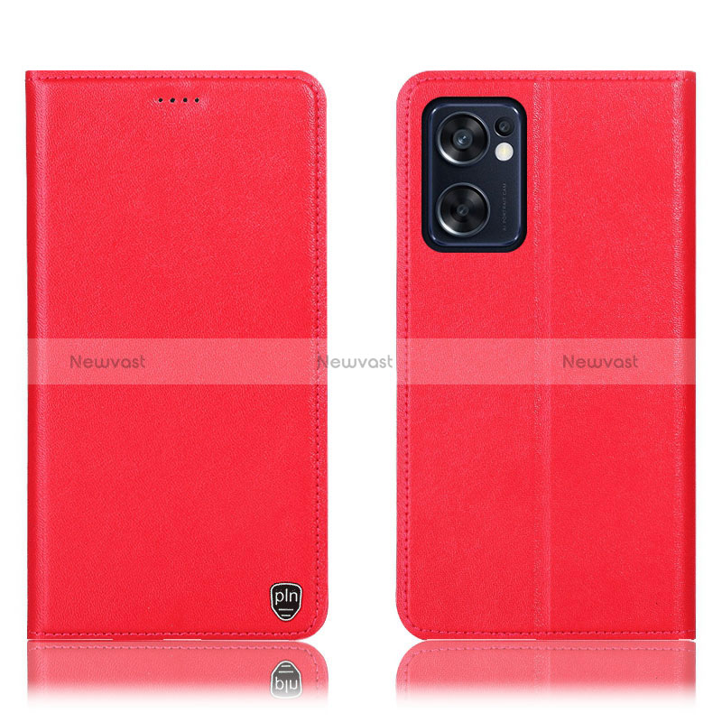 Leather Case Stands Flip Cover Holder H21P for Oppo Reno7 SE 5G Red