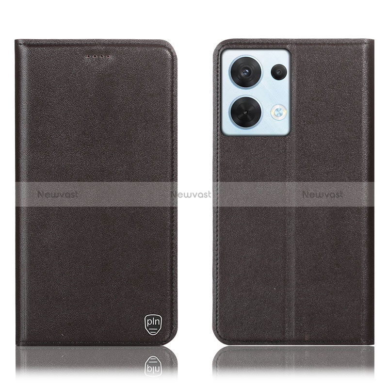 Leather Case Stands Flip Cover Holder H21P for Oppo Reno8 5G Brown