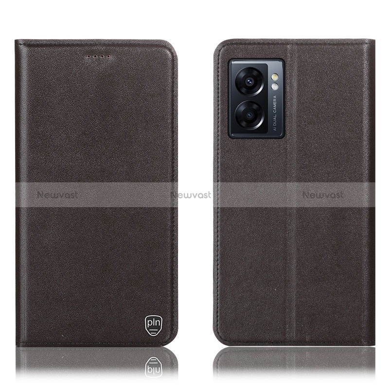 Leather Case Stands Flip Cover Holder H21P for Realme Q5i 5G Brown