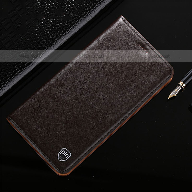 Leather Case Stands Flip Cover Holder H21P for Samsung Galaxy A02s Brown