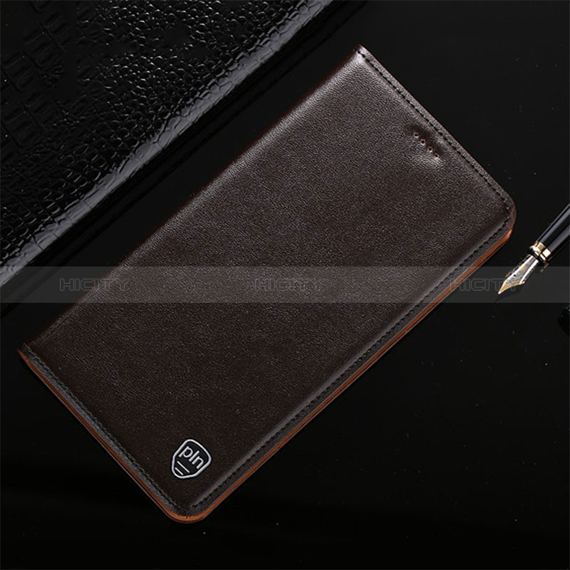 Leather Case Stands Flip Cover Holder H21P for Samsung Galaxy F22 4G Brown