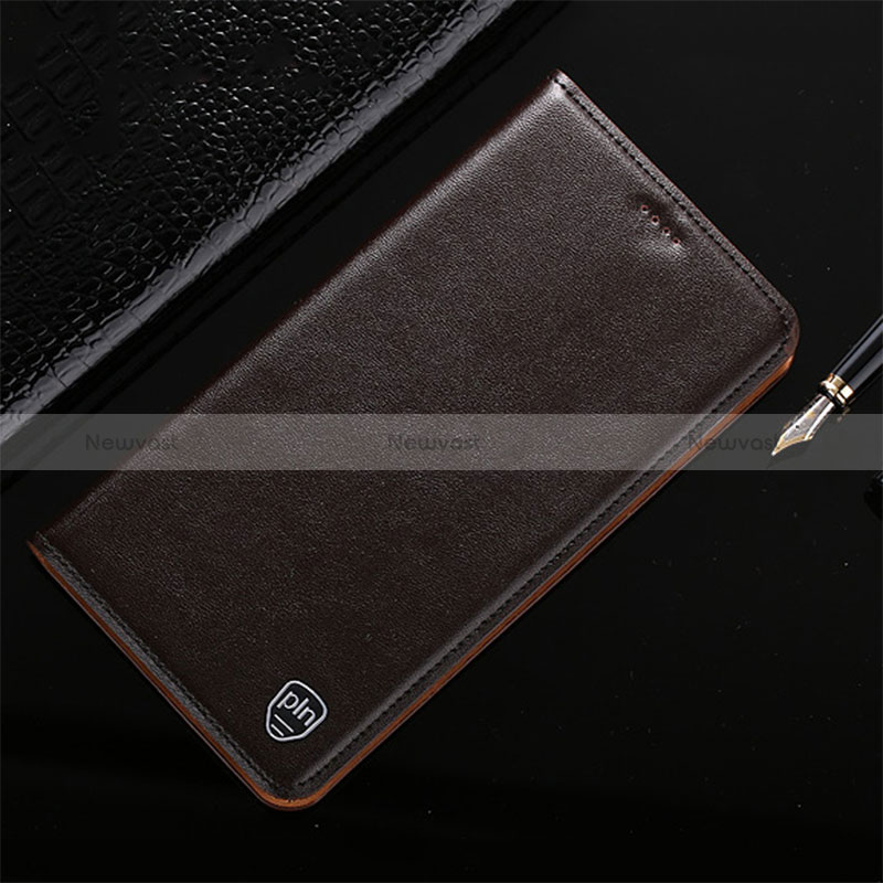 Leather Case Stands Flip Cover Holder H21P for Vivo V27e 5G Brown