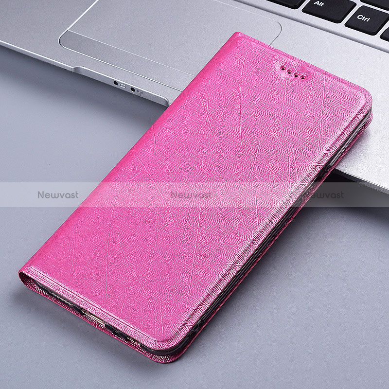 Leather Case Stands Flip Cover Holder H22P for Asus Zenfone 9 Pink