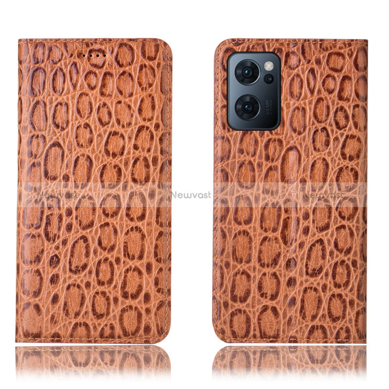 Leather Case Stands Flip Cover Holder H22P for Oppo Find X5 Lite 5G Light Brown