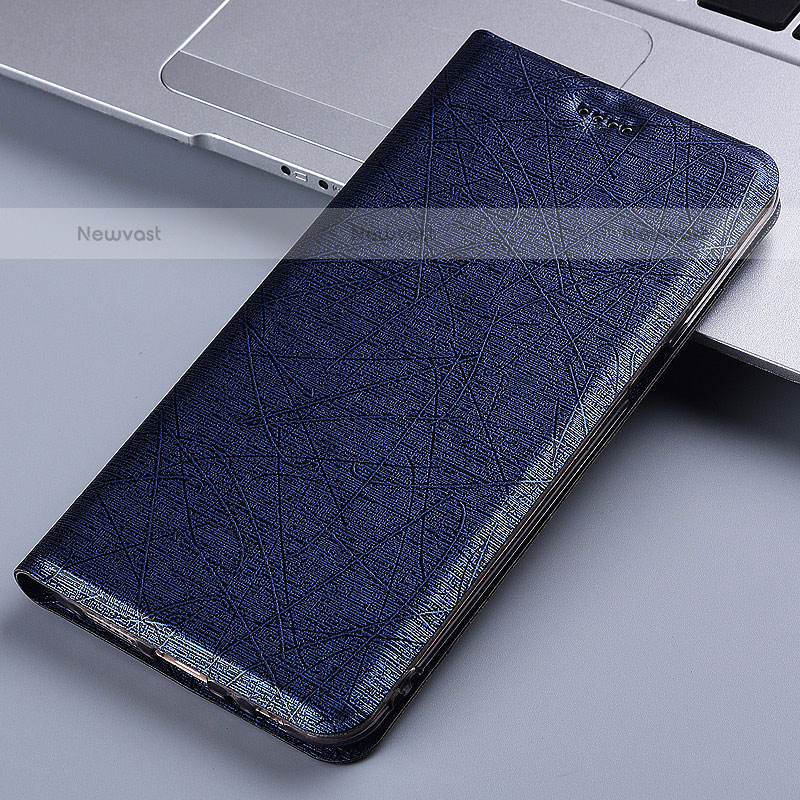 Leather Case Stands Flip Cover Holder H22P for Samsung Galaxy A12 Blue
