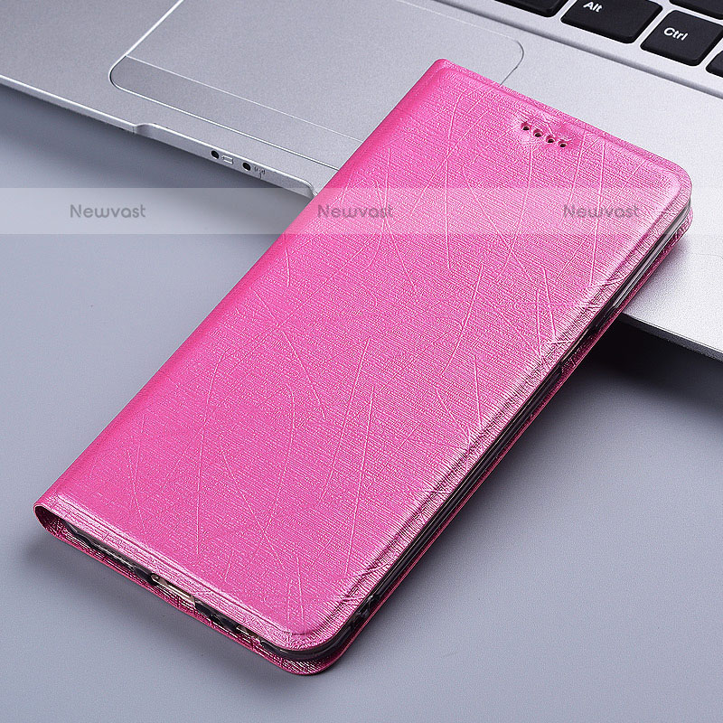 Leather Case Stands Flip Cover Holder H22P for Samsung Galaxy A12 Pink