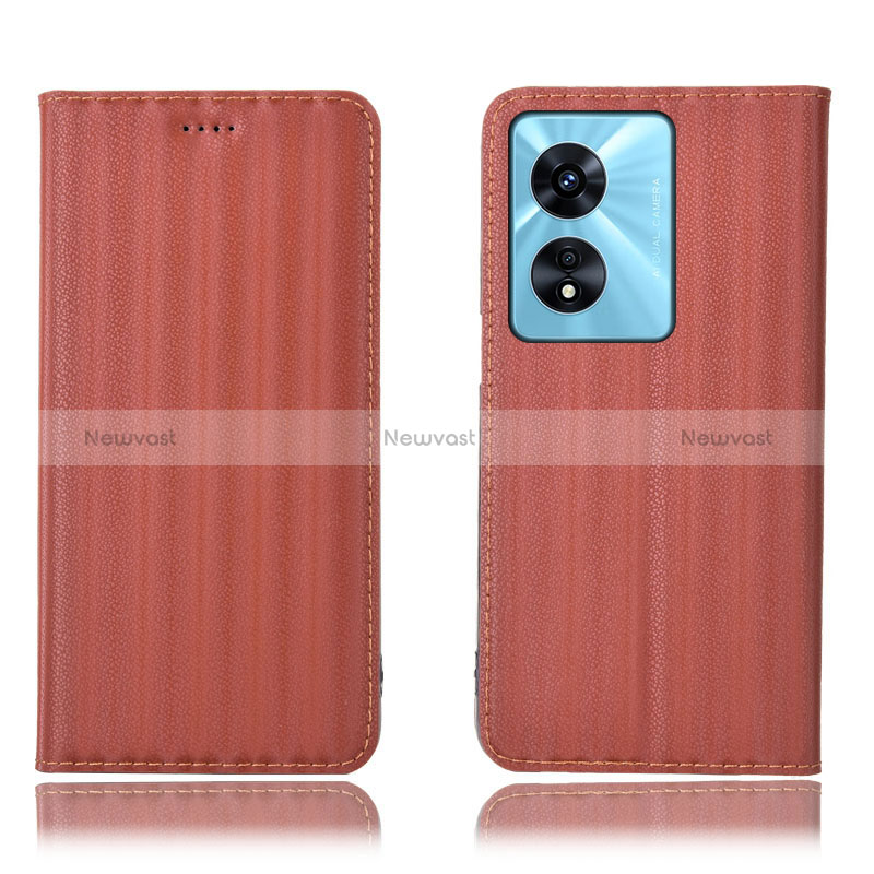 Leather Case Stands Flip Cover Holder H23P for Oppo A1 5G Brown