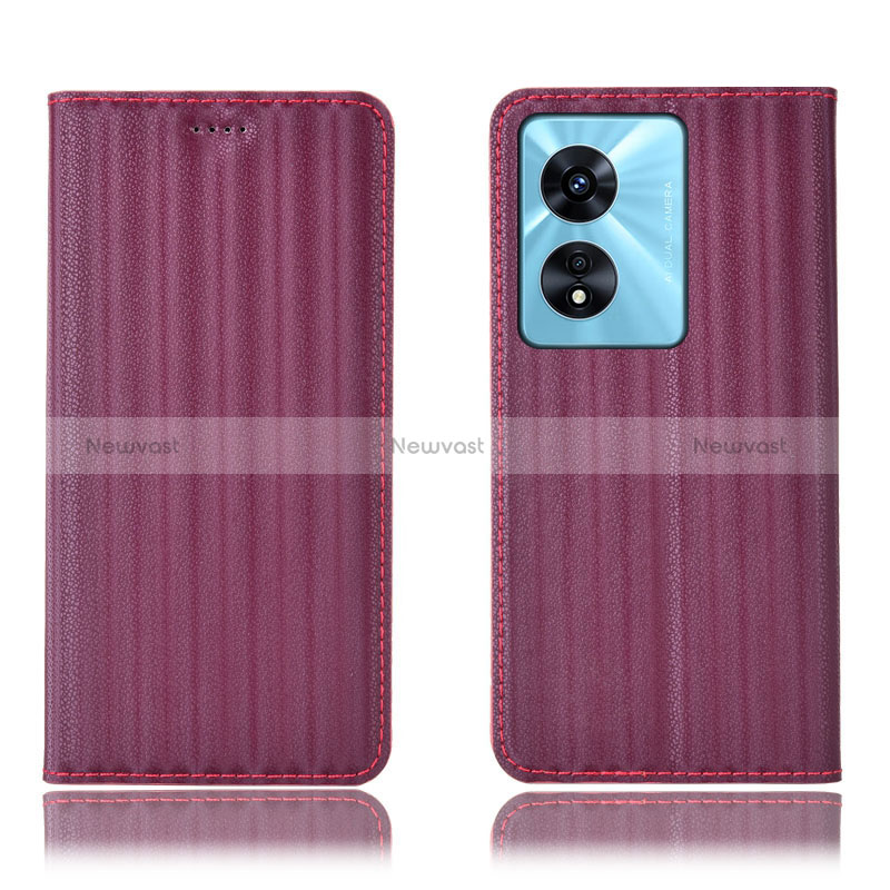 Leather Case Stands Flip Cover Holder H23P for Oppo A1 5G Red Wine