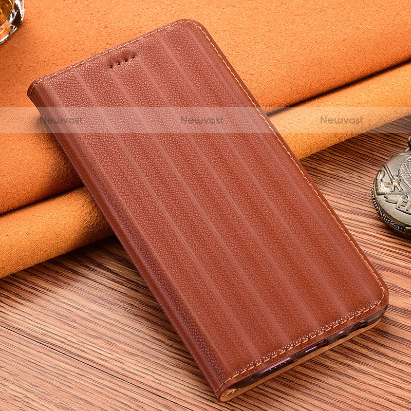 Leather Case Stands Flip Cover Holder H23P for Oppo A33 Brown