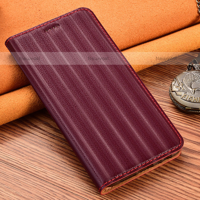 Leather Case Stands Flip Cover Holder H23P for Oppo A53 Red Wine