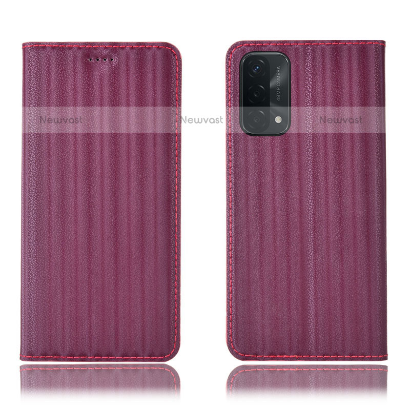 Leather Case Stands Flip Cover Holder H23P for Oppo A93 5G Red Wine