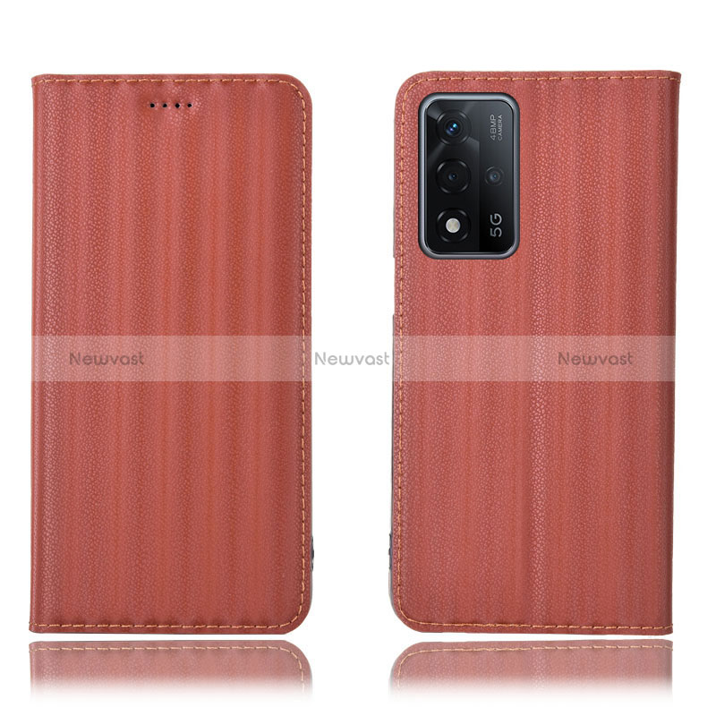 Leather Case Stands Flip Cover Holder H23P for Oppo A93s 5G Brown