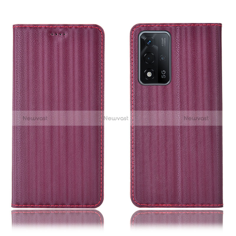 Leather Case Stands Flip Cover Holder H23P for Oppo A93s 5G Red Wine