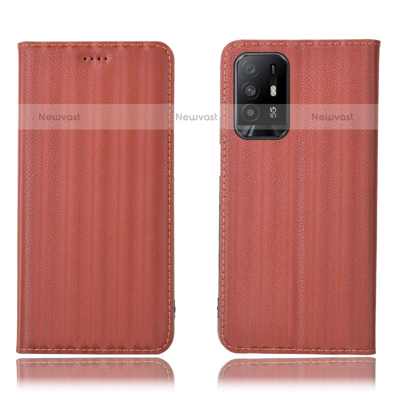 Leather Case Stands Flip Cover Holder H23P for Oppo A94 5G Brown