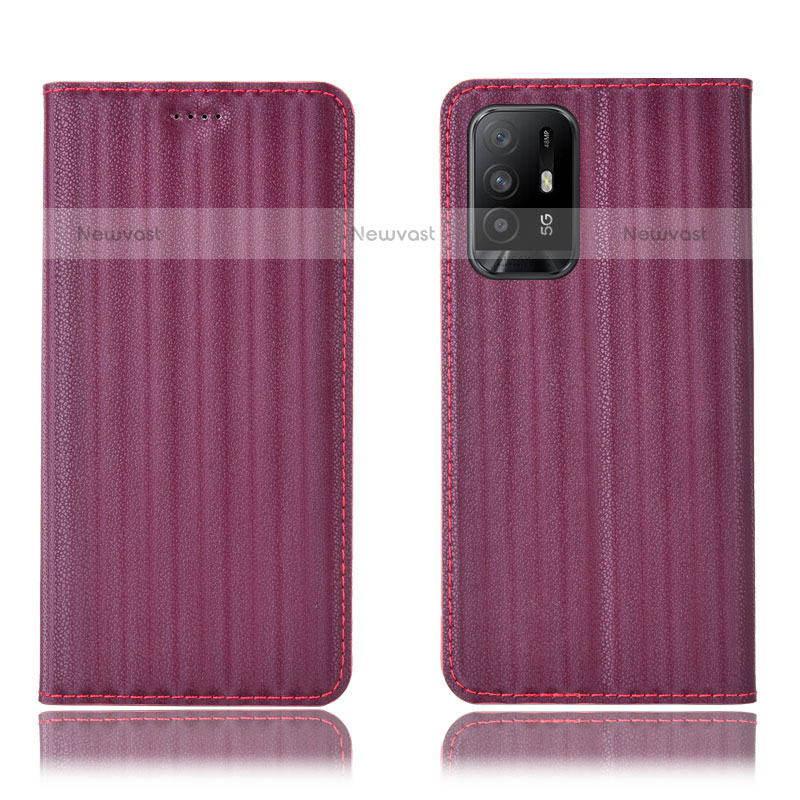 Leather Case Stands Flip Cover Holder H23P for Oppo A94 5G Red Wine