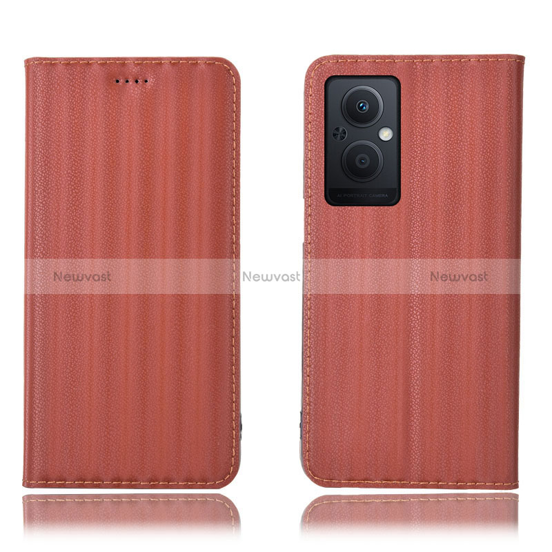 Leather Case Stands Flip Cover Holder H23P for Oppo A96 5G Brown