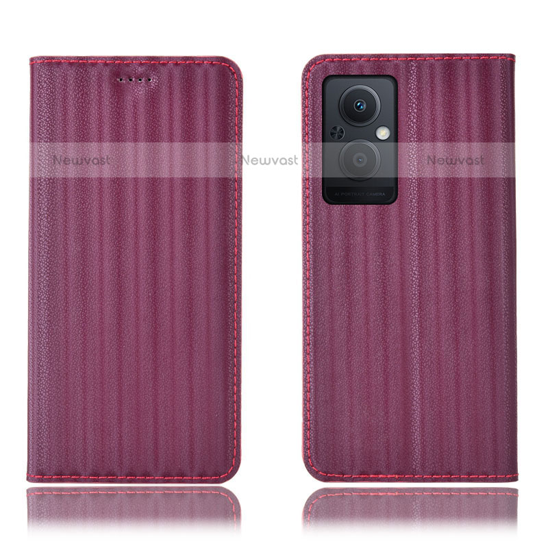 Leather Case Stands Flip Cover Holder H23P for Oppo F21 Pro 5G Red Wine