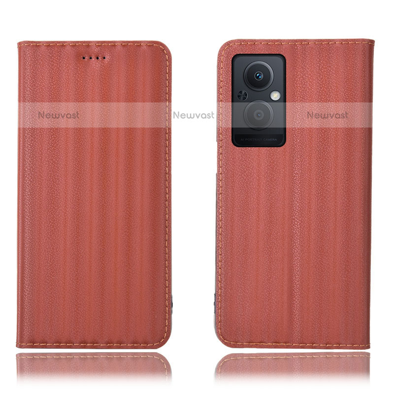 Leather Case Stands Flip Cover Holder H23P for Oppo F21s Pro 5G Brown